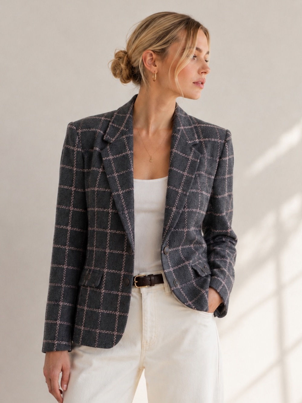 Vintage Sung Sport Wool Windowpane Blazer | Size 8